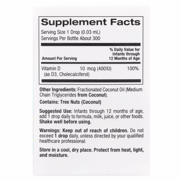California Gold Nutrition, Baby Vitamin D3 Drops, 10 mcg (400 IU), 0.34 fl oz (10 ml) - Image 2
