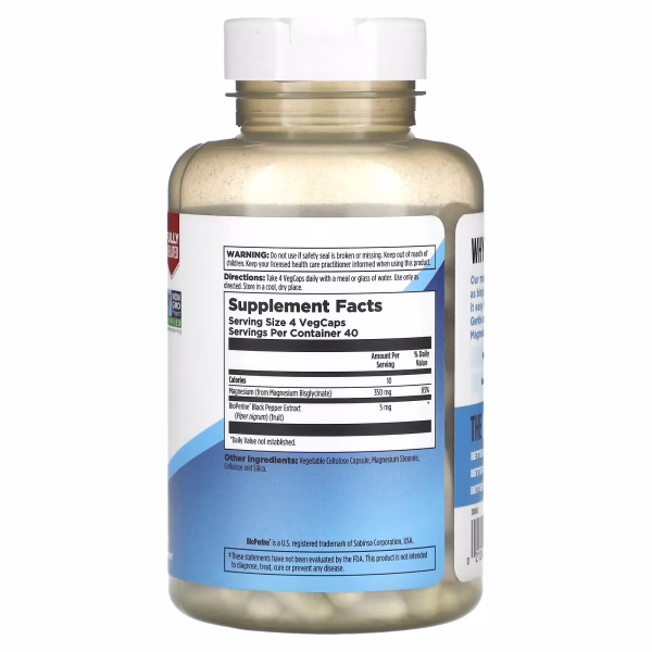 KAL, High Absorption Magnesium Glycinate 350, 160 VegCaps - Image 2