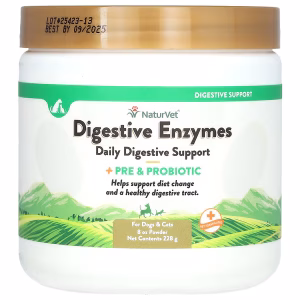 NaturVet, Digestive Enzymes + Pre & Probiotic, For Dogs & Cats, 8 oz (228 g)