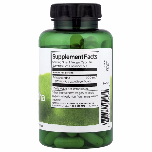 Swanson, Full Spectrum® Ashwagandha, 100 Vegan Capsules (450 mg per Capsule) - Image 2