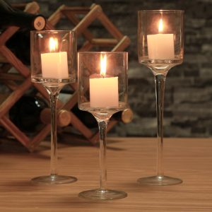 3PCS Clear Glass Tall Stemmed Candlestik Hurricane Candle Holder Home Decor
